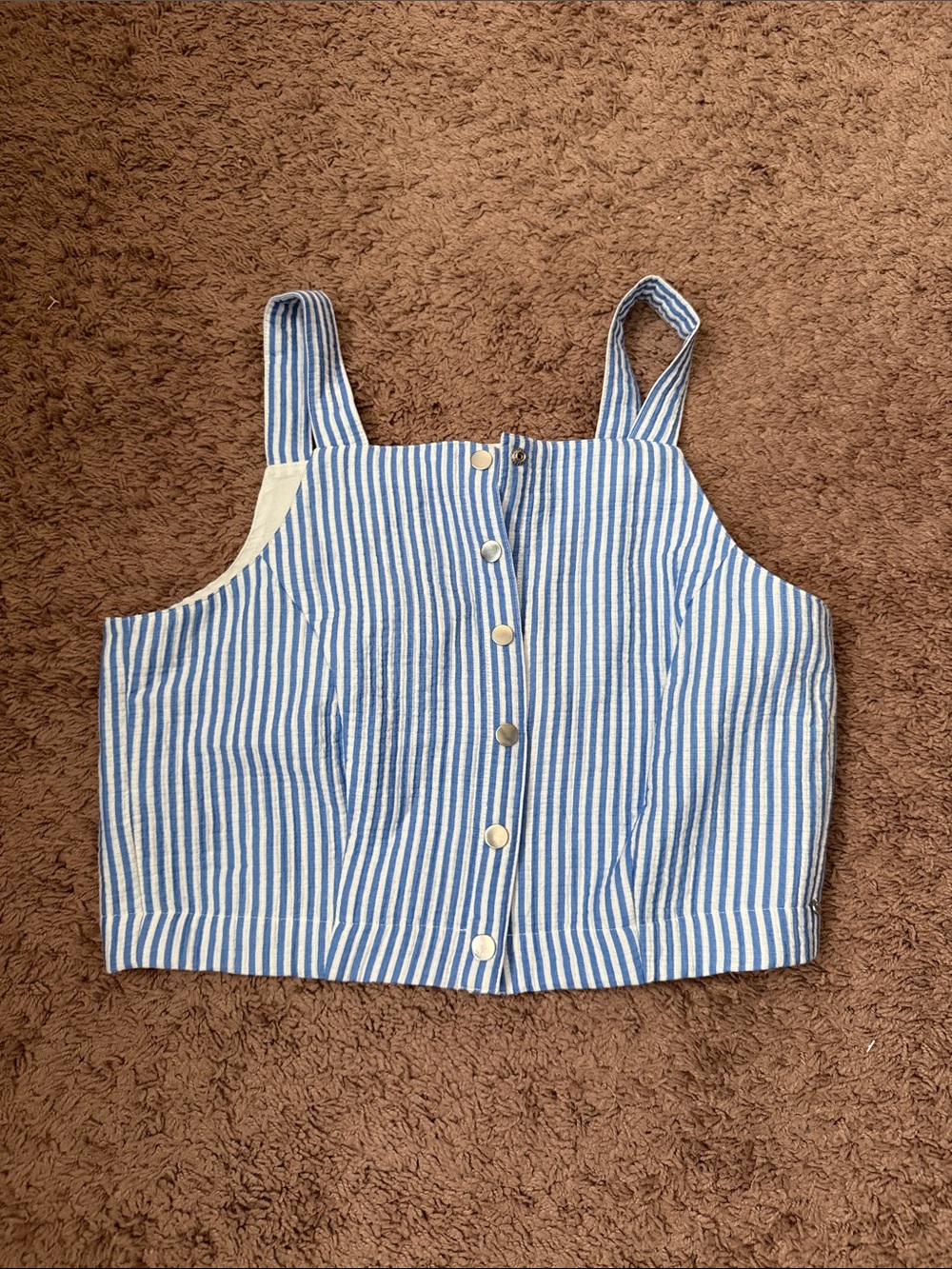 Scotch & Soda: Striped Blue and White Button-Front Crop Cami